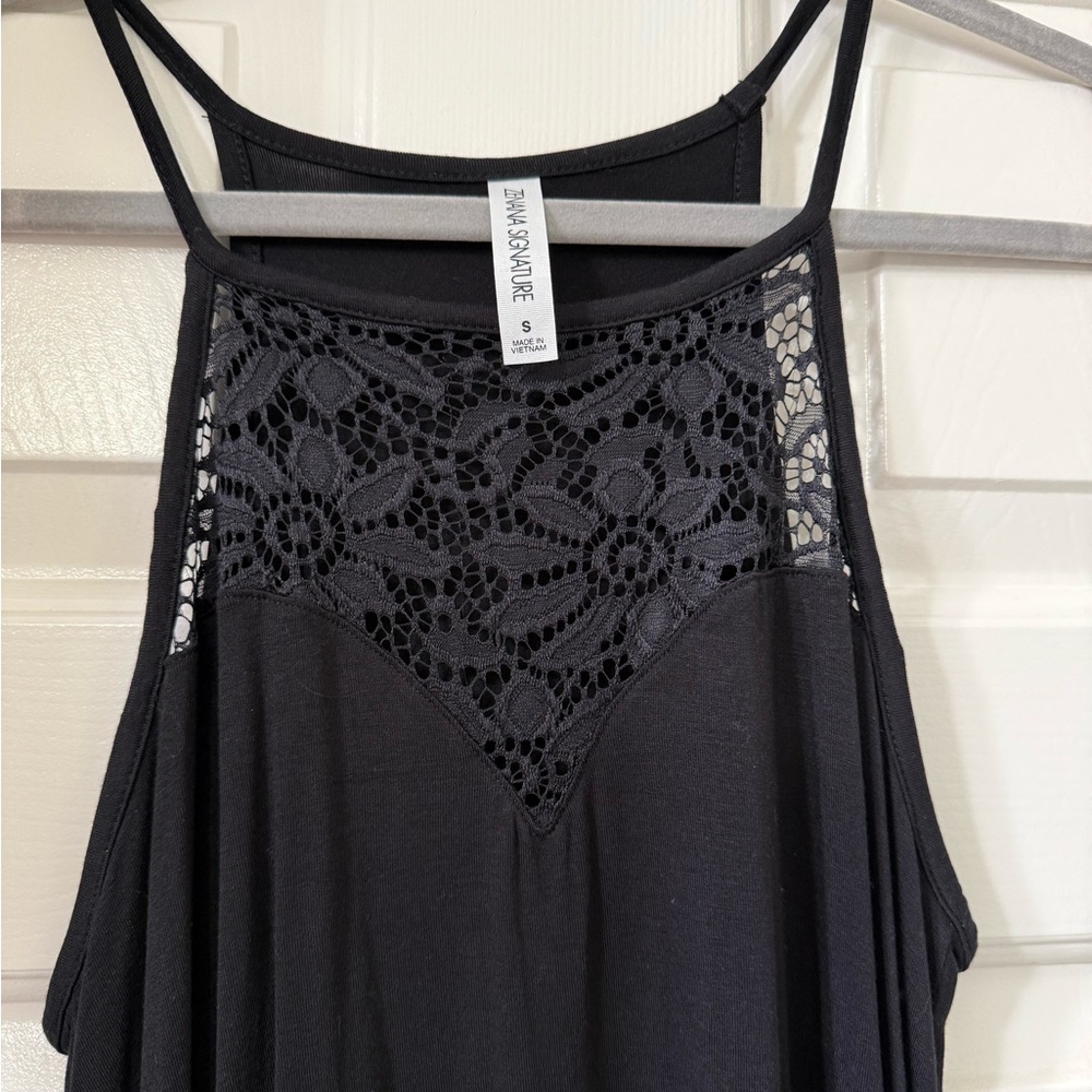 Zenana Signature Black Lace Yoke Spaghetti Strap Tank - Small *NWOT